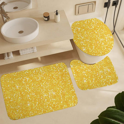 4Pcs Bright Banana Yellow Faux Glitter Shower Curtain Sets, Bathroom Set Decor with Non-Slip Bath Mat, Toilet Lid Rug and Contour Mat, 72 x 72inch