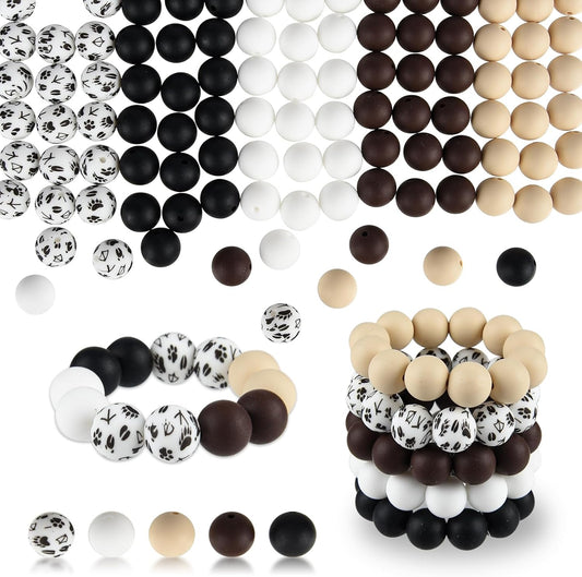 100 Pcs 15mm Silicone Beads for Keychain Making, Browm Yellow Beads Bulk Round Beads for Bracelets Crafts Beadable Pens Decorations Jewelry Making Party Favors Supplies