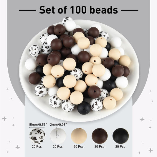100 Pcs 15mm Silicone Beads for Keychain Making, Browm Yellow Beads Bulk Round Beads for Bracelets Crafts Beadable Pens Decorations Jewelry Making Party Favors Supplies