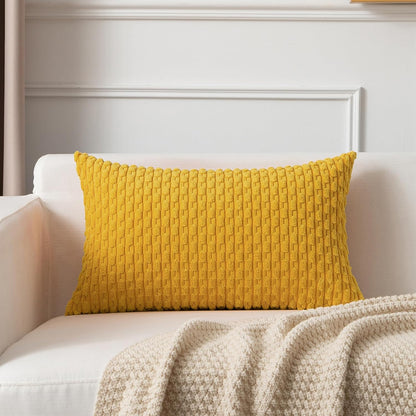 Soft Corduroy 14"x20" Pillow Cover 1 Pack, Mustard Yellow | Boho Stripe Plush Corduroy Decorative Oblong Cushion Cover Modern Farmhouse Home Decor for Sofa Couch Bed Chair