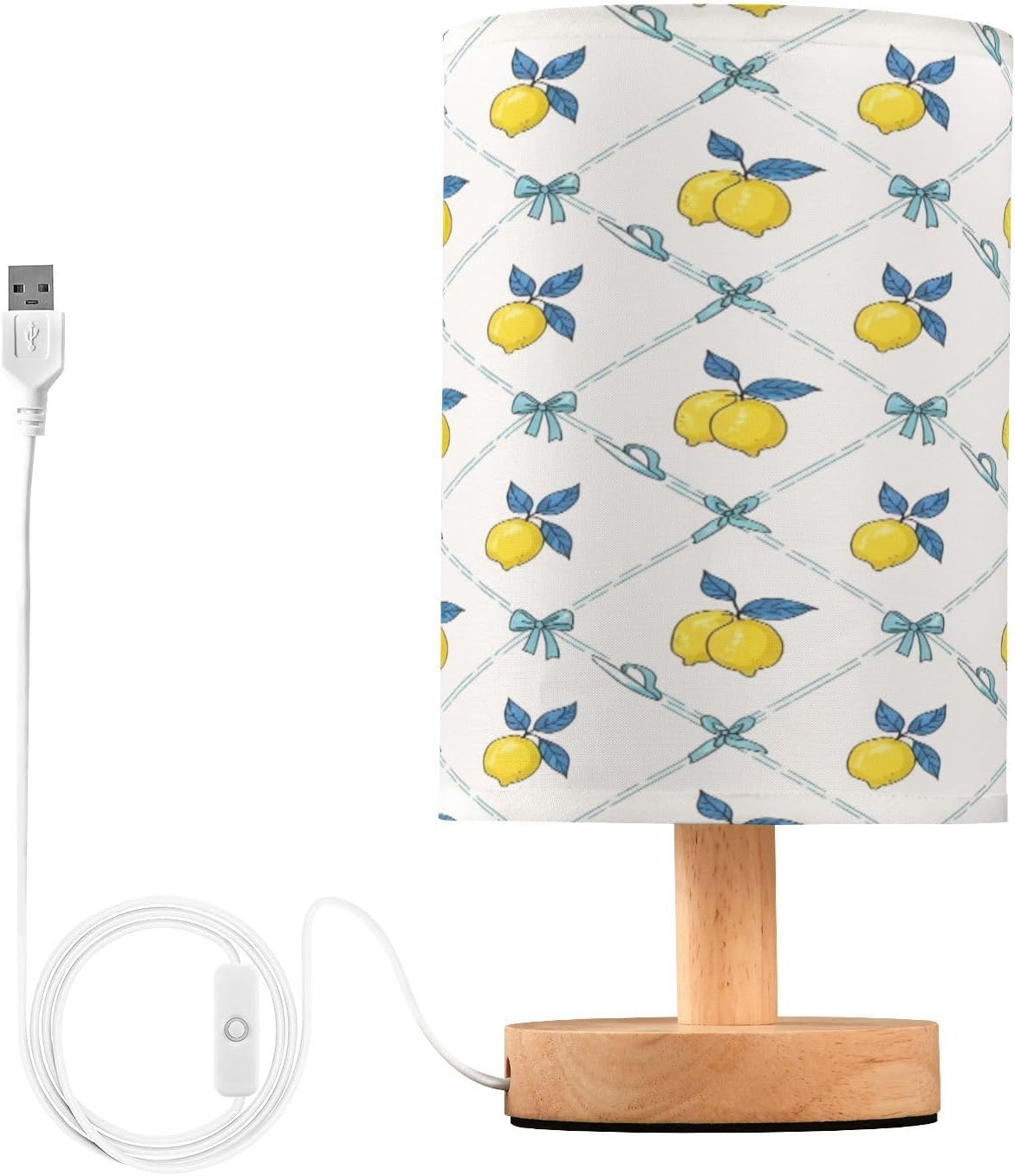 Yellow Lemon Table Lamp, Bedside Nightstand Lamp for Bedroom, Small Desk Lamp with Wood Base and Fabric Shade, Modern Lamp for Living Room Dorm Office Nursery