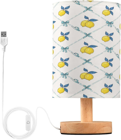 Yellow Lemon Table Lamp, Bedside Nightstand Lamp for Bedroom, Small Desk Lamp with Wood Base and Fabric Shade, Modern Lamp for Living Room Dorm Office Nursery