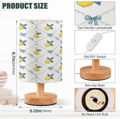 Yellow Lemon Table Lamp, Bedside Nightstand Lamp for Bedroom, Small Desk Lamp with Wood Base and Fabric Shade, Modern Lamp for Living Room Dorm Office Nursery