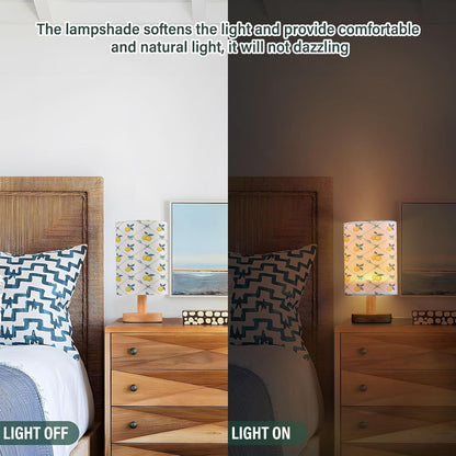 Yellow Lemon Table Lamp, Bedside Nightstand Lamp for Bedroom, Small Desk Lamp with Wood Base and Fabric Shade, Modern Lamp for Living Room Dorm Office Nursery
