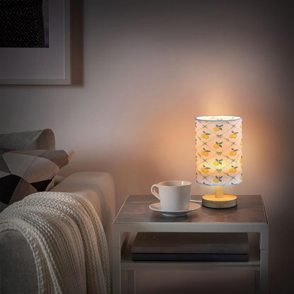 Yellow Lemon Table Lamp, Bedside Nightstand Lamp for Bedroom, Small Desk Lamp with Wood Base and Fabric Shade, Modern Lamp for Living Room Dorm Office Nursery