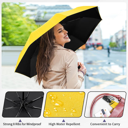 Windproof Automatic Travel Umbrella, Compact Folding UV Sun & Rain | One-touch auto open close, windproof frame withstands storms, UV protection fabric, lightweight for backpack car daily use