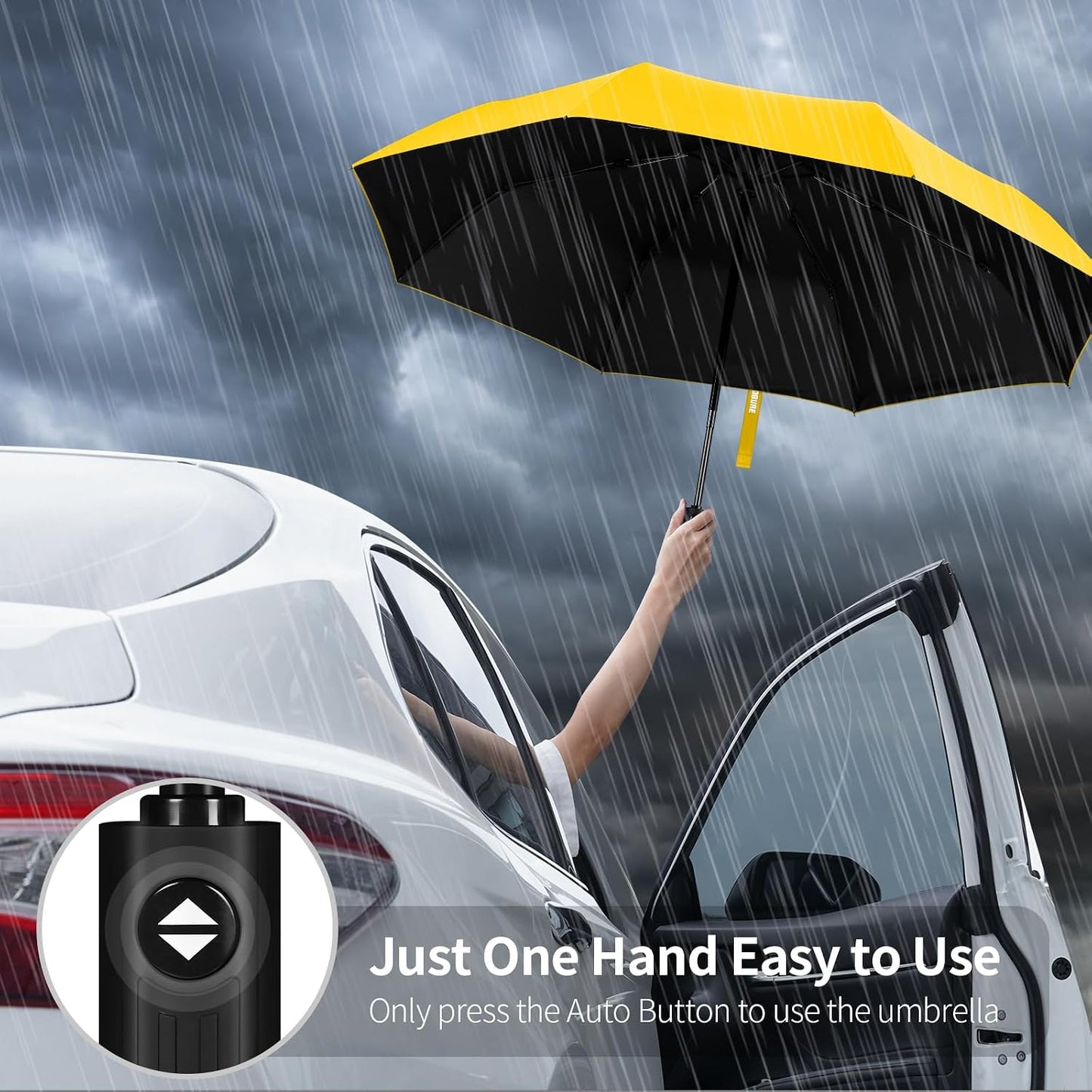 Windproof Automatic Travel Umbrella, Compact Folding UV Sun & Rain | One-touch auto open close, windproof frame withstands storms, UV protection fabric, lightweight for backpack car daily use