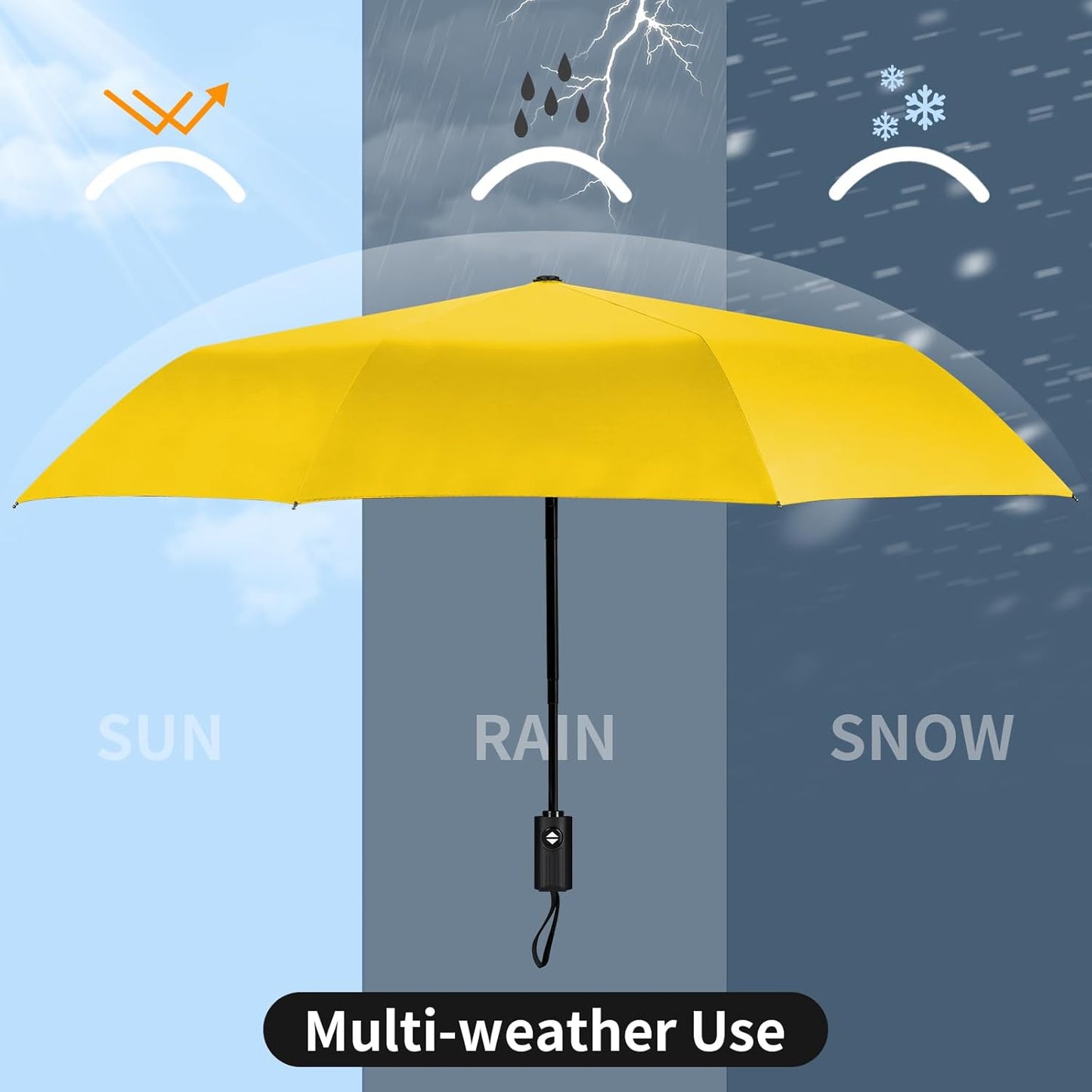 Windproof Automatic Travel Umbrella, Compact Folding UV Sun & Rain | One-touch auto open close, windproof frame withstands storms, UV protection fabric, lightweight for backpack car daily use