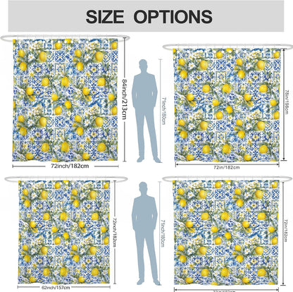 Lemon Shower Curtain, Summer Tropical Flower Leaf Summer Yellow Polyester Waterproof Bathtub Cloth Curtains for Bathroom Toile Guest Room Decor 72x72 Inch