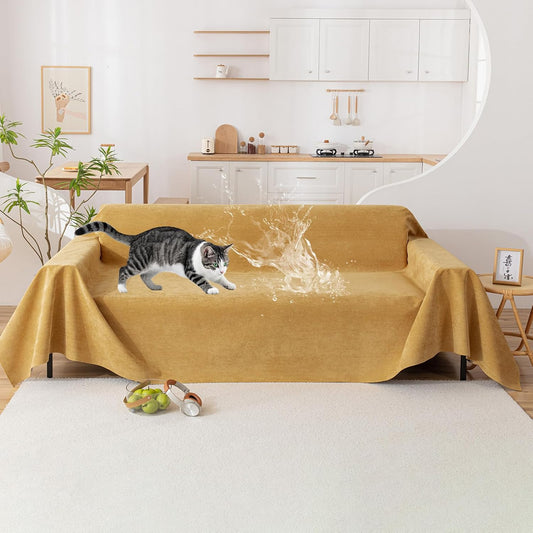 Couch Covers Anti Scratch Sofa Covers for 2 Cushion Couch Sofa, Waterproof Pet Couch Cover for Dog Cat, Washable Couch Slipcover Modern Yellow Sofa Cover Throw Furniture Protector, 71"X102"