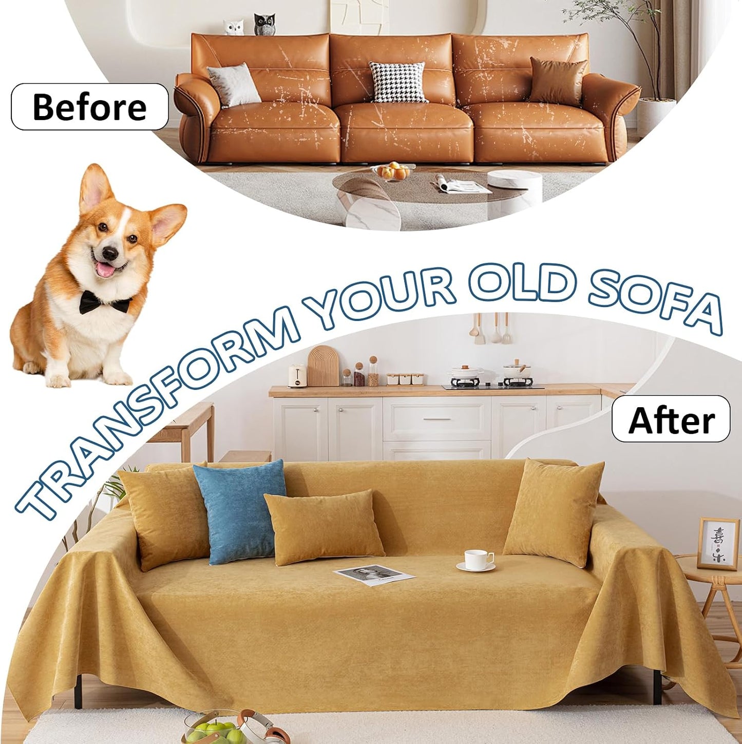 Couch Covers Anti Scratch Sofa Covers for 2 Cushion Couch Sofa, Waterproof Pet Couch Cover for Dog Cat, Washable Couch Slipcover Modern Yellow Sofa Cover Throw Furniture Protector, 71"X102"