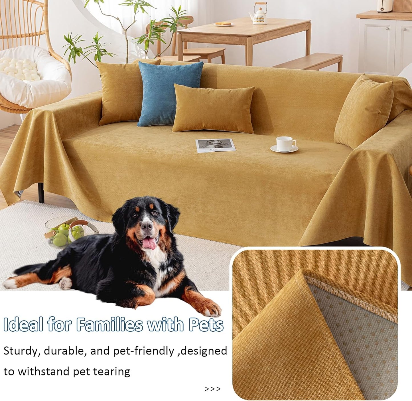 Couch Covers Anti Scratch Sofa Covers for 2 Cushion Couch Sofa, Waterproof Pet Couch Cover for Dog Cat, Washable Couch Slipcover Modern Yellow Sofa Cover Throw Furniture Protector, 71"X102"