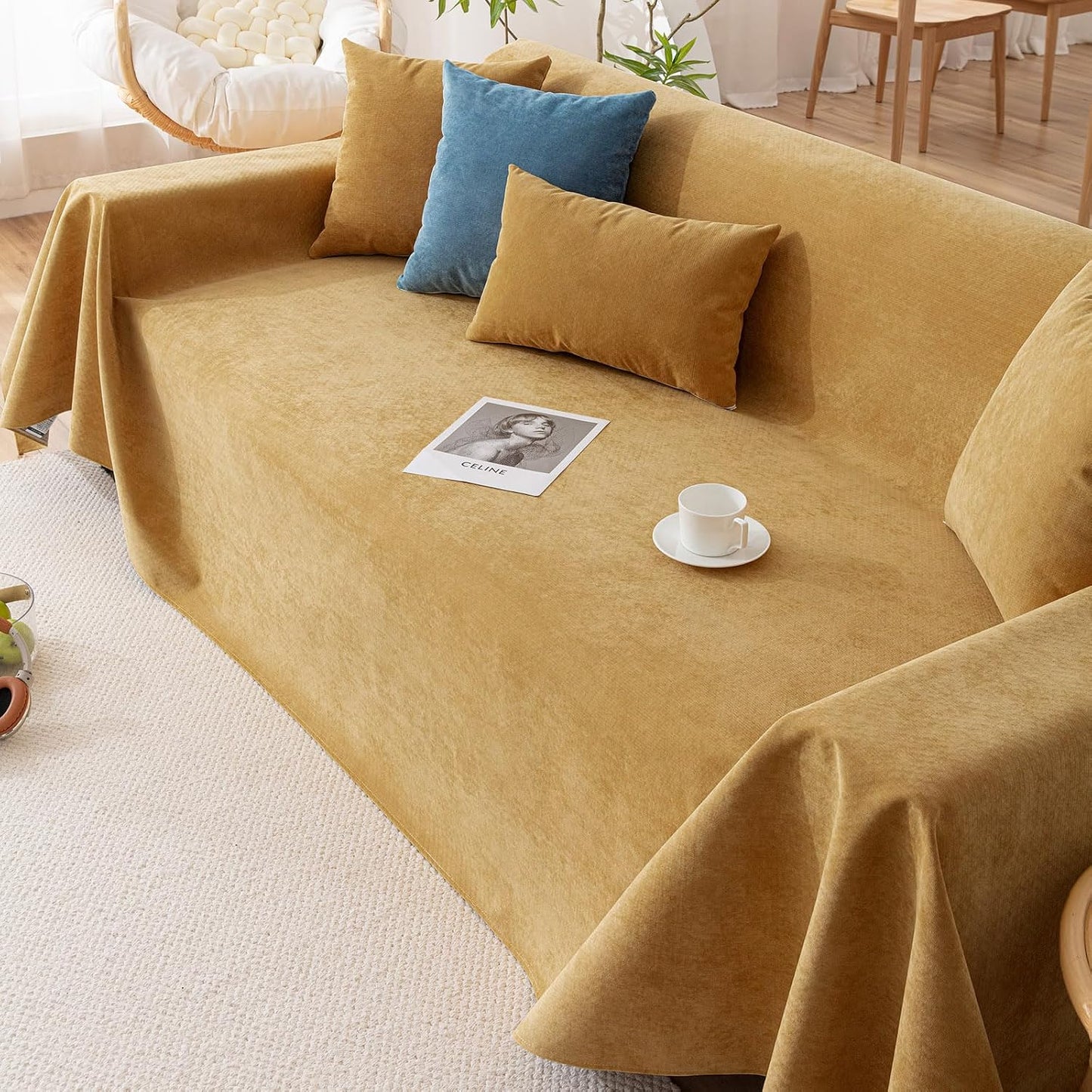 Couch Covers Anti Scratch Sofa Covers for 2 Cushion Couch Sofa, Waterproof Pet Couch Cover for Dog Cat, Washable Couch Slipcover Modern Yellow Sofa Cover Throw Furniture Protector, 71"X102"