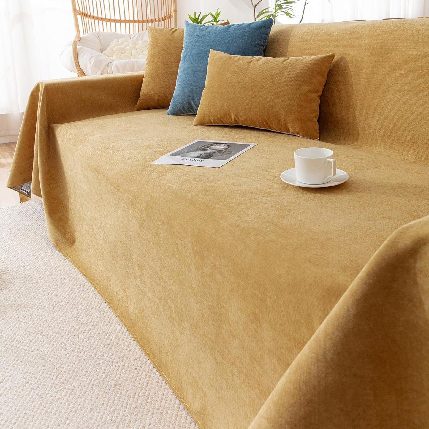Couch Covers Anti Scratch Sofa Covers for 2 Cushion Couch Sofa, Waterproof Pet Couch Cover for Dog Cat, Washable Couch Slipcover Modern Yellow Sofa Cover Throw Furniture Protector, 71"X102"