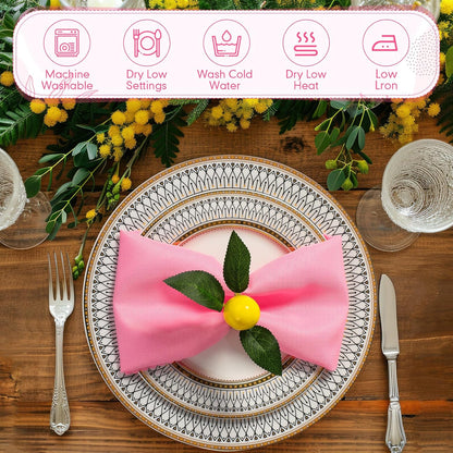 24 Pcs Pink Cloth Napkins with Lemon Yellow Rings Washable Dinner Napkin Sets 19"x19" for Summer Pink Lemonade Party Decorations Kitchen Wedding Bridal Shower Baby Shower