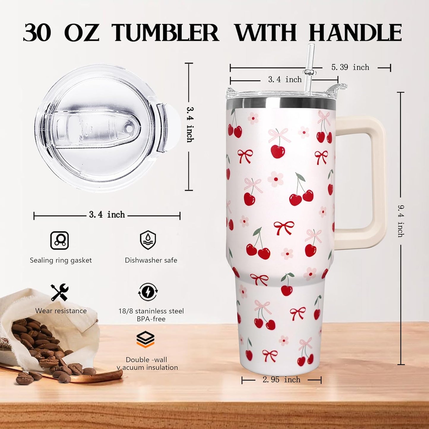 30 oz Stainless Steel Tumbler with lid and Straw,Yellow CoffeeTravel Mug Cup Water Botter, Lemon Gifts for Lemon Lovers - Colors B