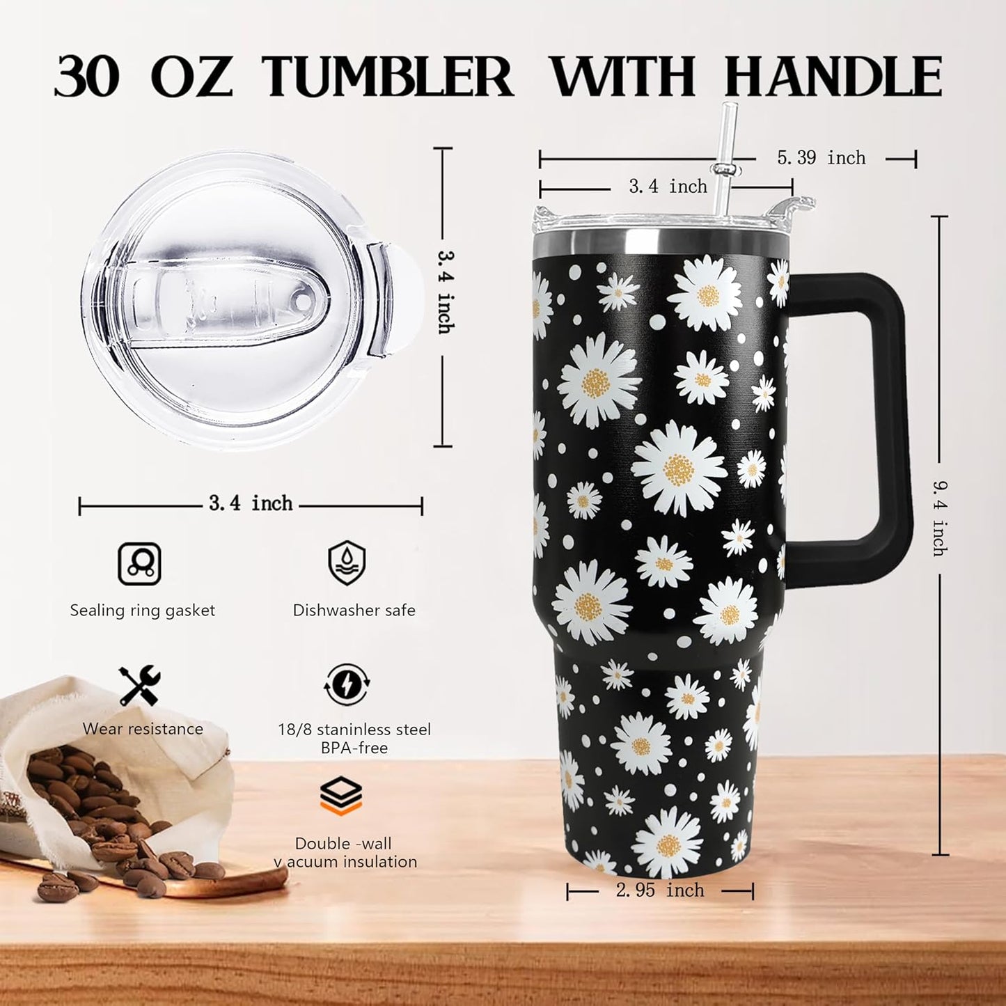 30 oz Stainless Steel Tumbler with lid and Straw,Yellow CoffeeTravel Mug Cup Water Botter, Lemon Gifts for Lemon Lovers - Colors B