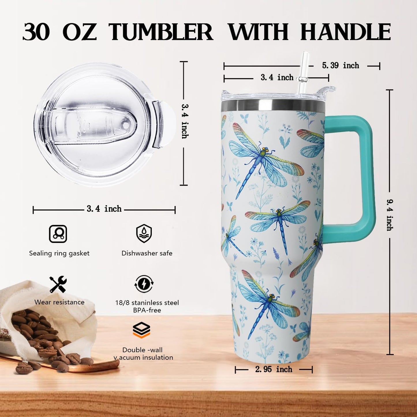 30 oz Stainless Steel Tumbler with lid and Straw,Yellow CoffeeTravel Mug Cup Water Botter, Lemon Gifts for Lemon Lovers - Colors B