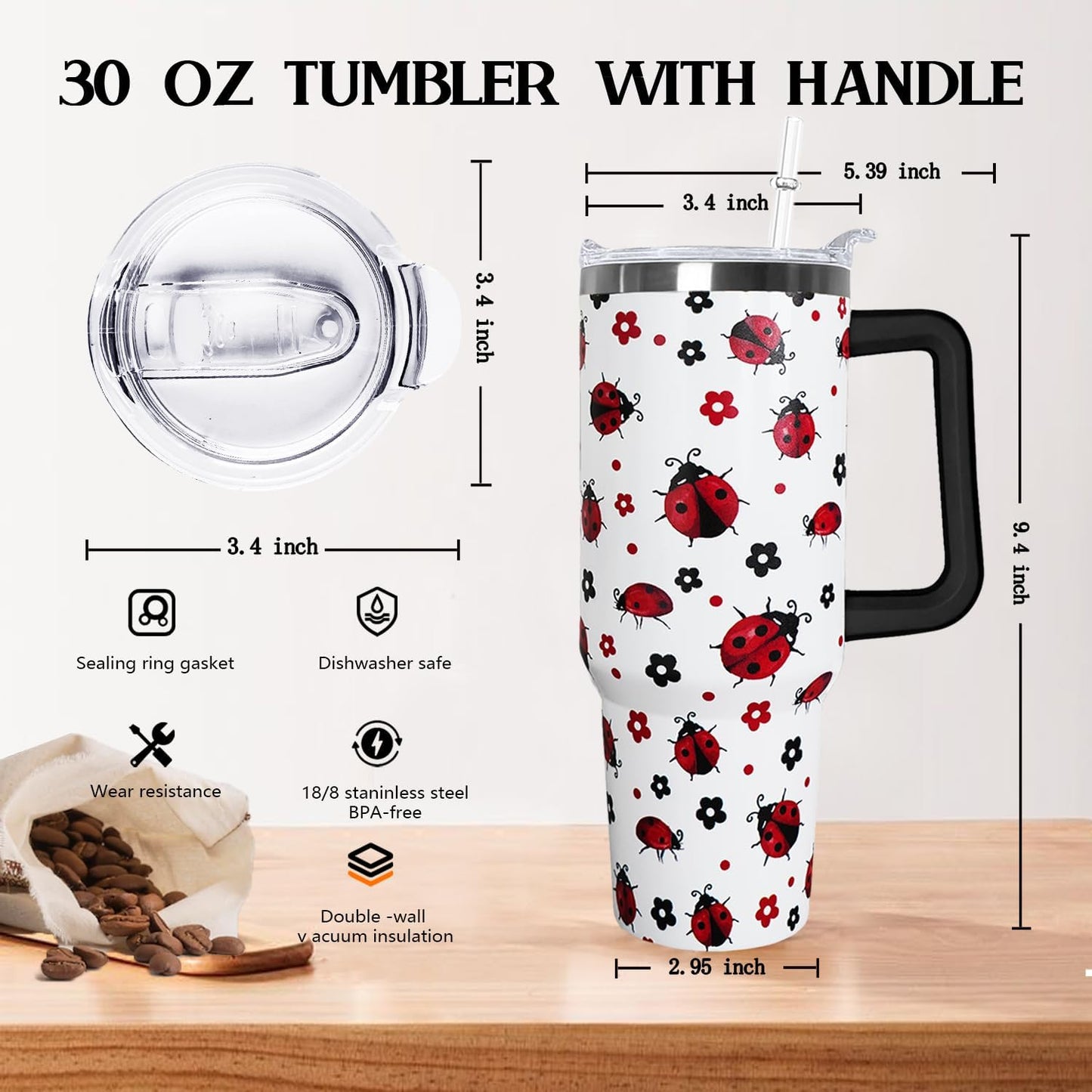 30 oz Stainless Steel Tumbler with lid and Straw,Yellow CoffeeTravel Mug Cup Water Botter, Lemon Gifts for Lemon Lovers - Colors B