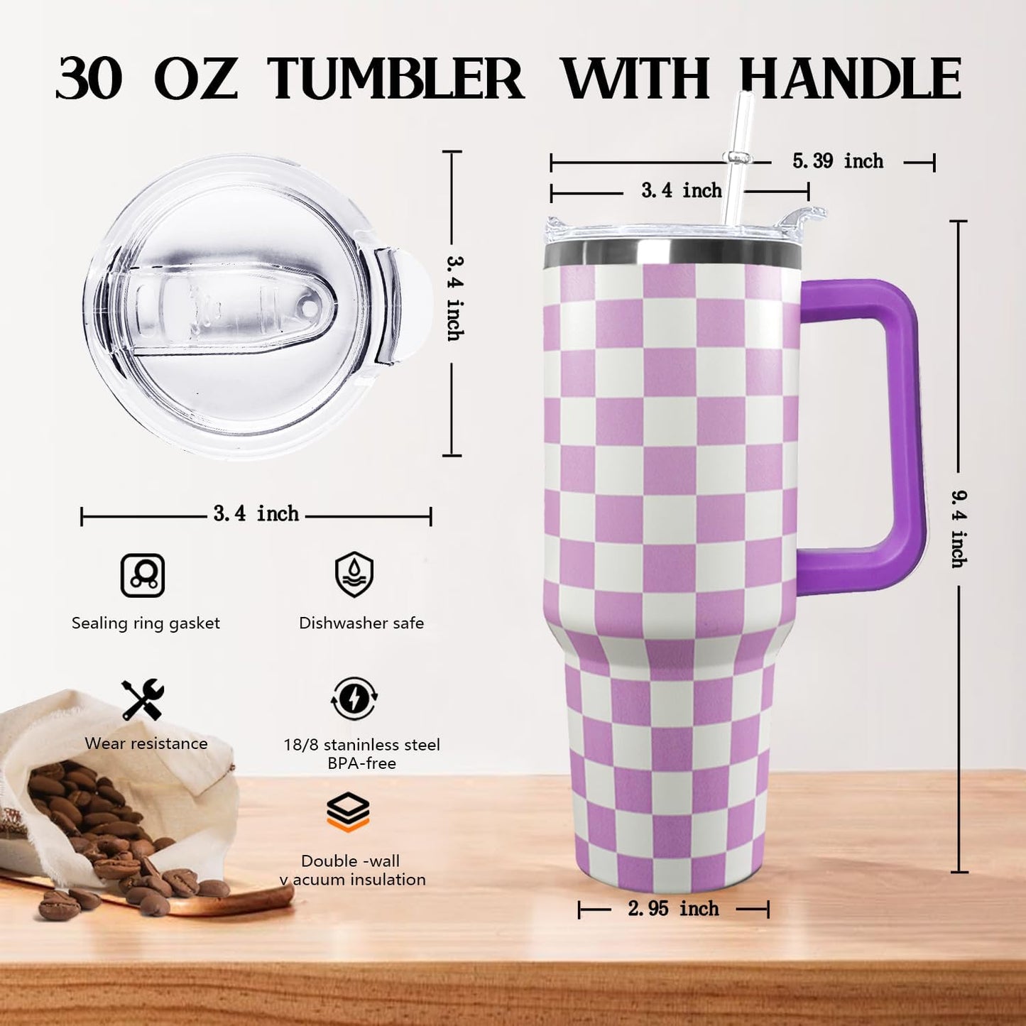 30 oz Stainless Steel Tumbler with lid and Straw,Yellow CoffeeTravel Mug Cup Water Botter, Lemon Gifts for Lemon Lovers - Colors B