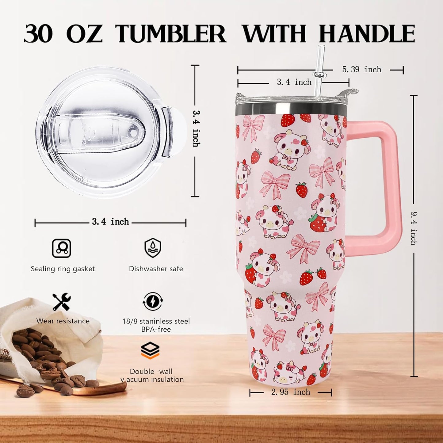30 oz Stainless Steel Tumbler with lid and Straw,Yellow CoffeeTravel Mug Cup Water Botter, Lemon Gifts for Lemon Lovers - Colors B