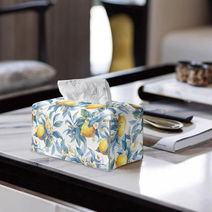 Fashion Tissue Box Cover, Leather Tissue Box Tissues Cover Tissues Holder for Night Stands Bedroom Decor Home Decor Items Lemon