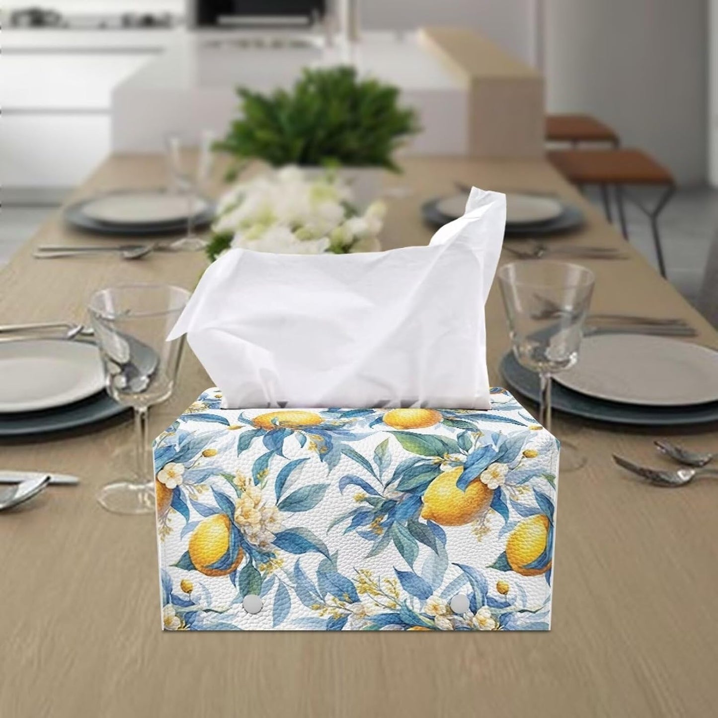 Fashion Tissue Box Cover, Leather Tissue Box Tissues Cover Tissues Holder for Night Stands Bedroom Decor Home Decor Items Lemon