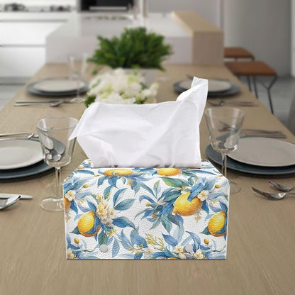 Fashion Tissue Box Cover, Leather Tissue Box Tissues Cover Tissues Holder for Night Stands Bedroom Decor Home Decor Items Lemon