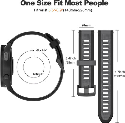 Compatible with Garmin Forerunner 165 Watch Band, 20mm Width Silicone Replacement Bands for Garmin Vivoactive 3 / Vivoactive 5 / Forerunner 55, 245, 645 Music Smartwatch