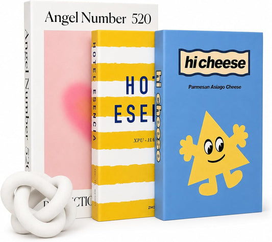 Decorative Books Set of 3, White Blue Yellow, Dopamine Style | Fake Books, Coffee Table Decor, Bookshelf Styling and Mantel Display, Playful Dopamine Color Theme