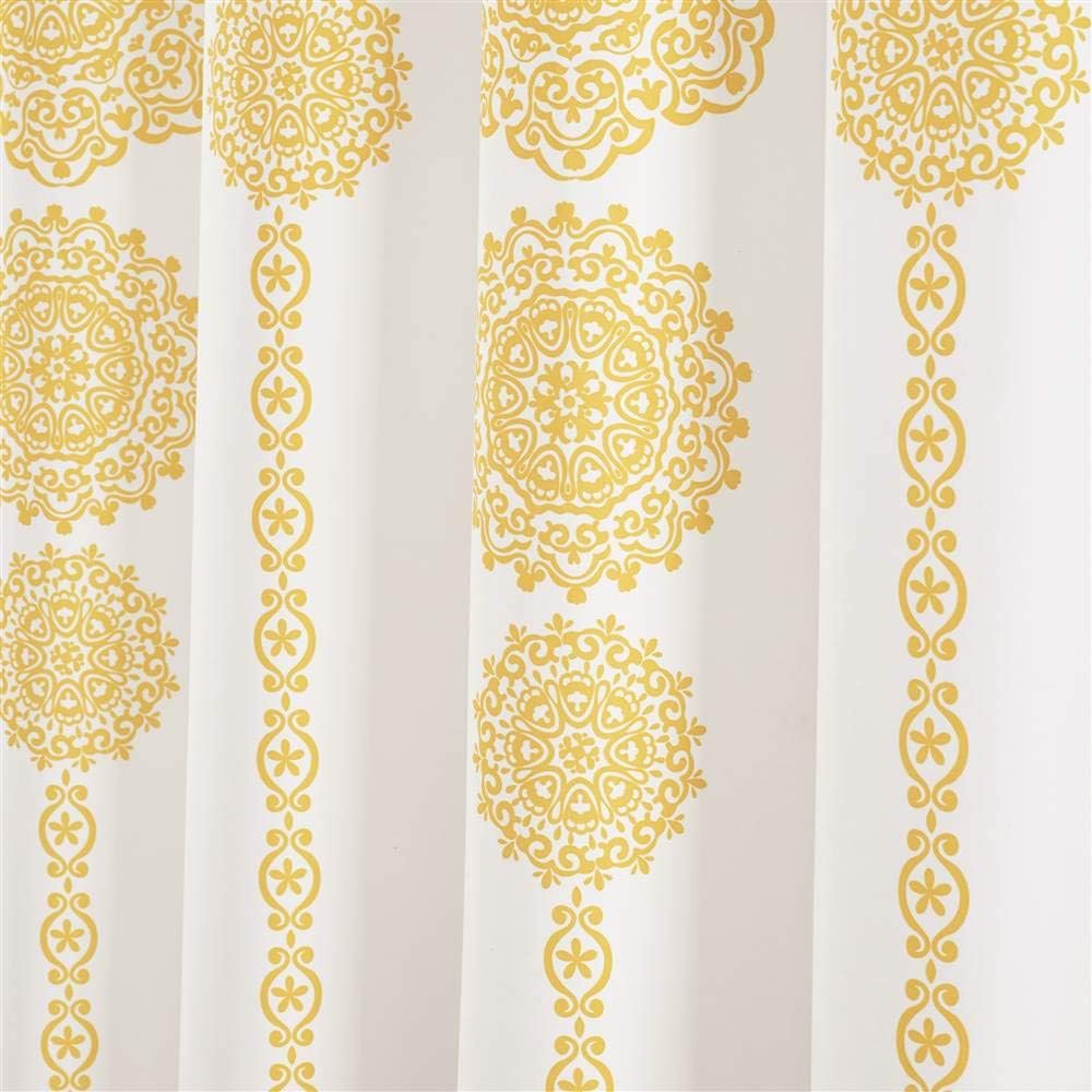 Stripe Medallion Shower Curtain-Fabric Mandala Bohemian Damask Print Design, 72" x 72", Yellow
