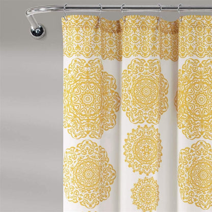 Stripe Medallion Shower Curtain-Fabric Mandala Bohemian Damask Print Design, 72" x 72", Yellow