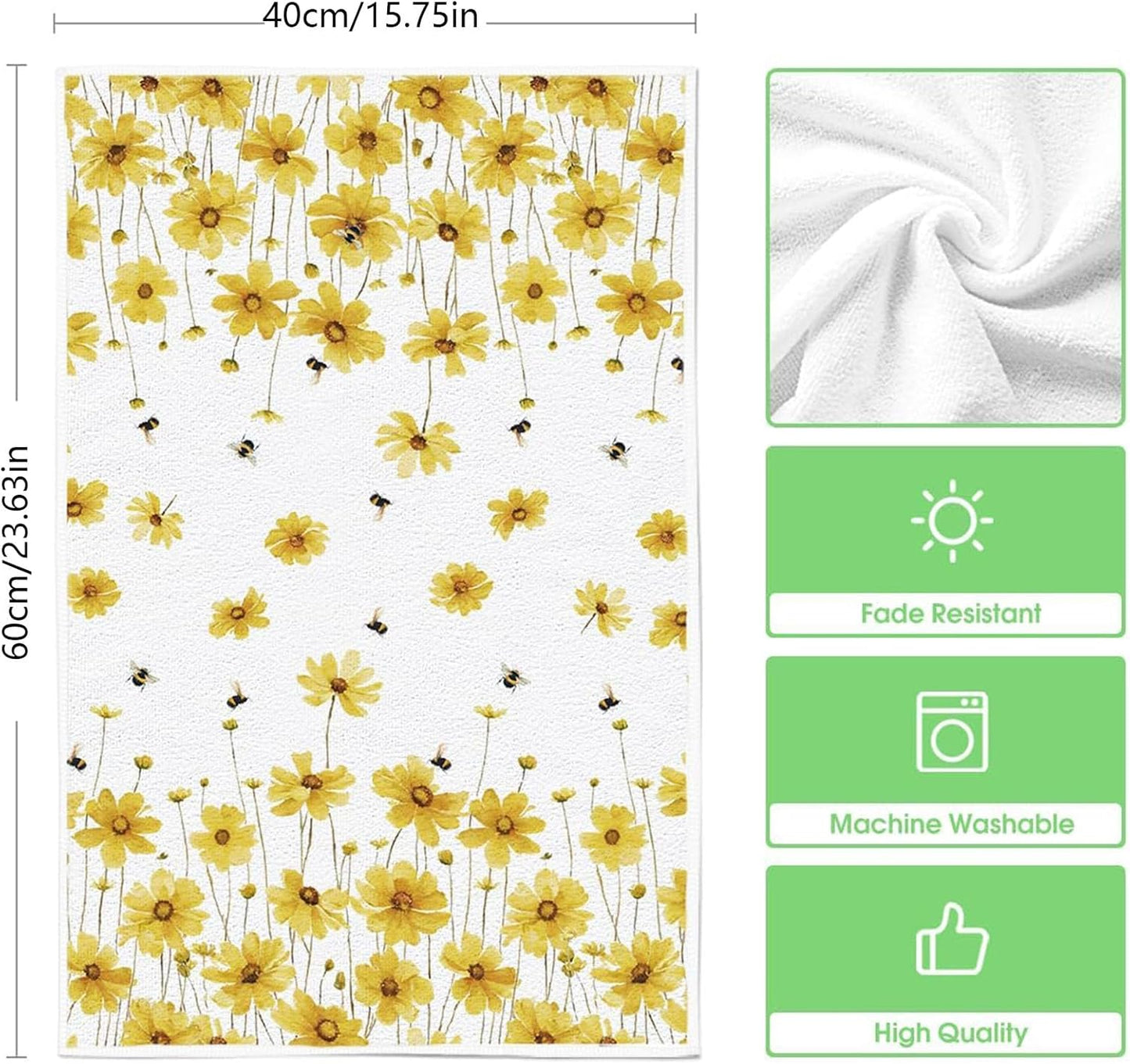 Hello & Yellow Daisy 24 * 16 inch Microfiber Kitchen Towels, 2 Pack,Reusable Paper Tea Rags Hand Wash Cloths Dish Cleaning Towels for Kitchen Essentials Accesorios and Dishcloths Sets Rags