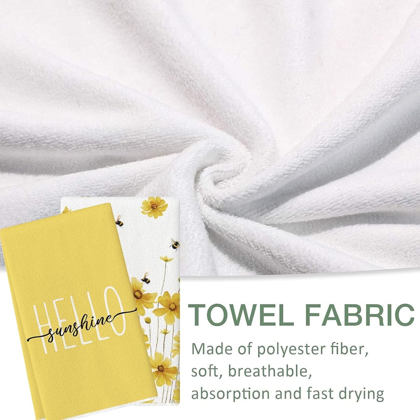 Hello & Yellow Daisy 24 * 16 inch Microfiber Kitchen Towels, 2 Pack,Reusable Paper Tea Rags Hand Wash Cloths Dish Cleaning Towels for Kitchen Essentials Accesorios and Dishcloths Sets Rags