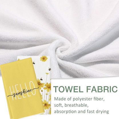 Hello & Yellow Daisy 24 * 16 inch Microfiber Kitchen Towels, 2 Pack,Reusable Paper Tea Rags Hand Wash Cloths Dish Cleaning Towels for Kitchen Essentials Accesorios and Dishcloths Sets Rags