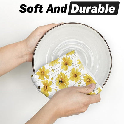 Hello & Yellow Daisy 24 * 16 inch Microfiber Kitchen Towels, 2 Pack,Reusable Paper Tea Rags Hand Wash Cloths Dish Cleaning Towels for Kitchen Essentials Accesorios and Dishcloths Sets Rags