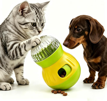 Dog & Cat Treat Dispenser Wobble Ball, Green-Yellow | Tiny/Small Pets, Indoor Interactive, Slow Feeder Enrichment Toy, Adjustable Treat Flow, IQ Training