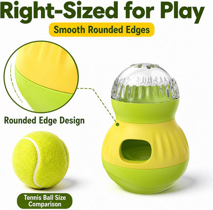Dog & Cat Treat Dispenser Wobble Ball, Green-Yellow | Tiny/Small Pets, Indoor Interactive, Slow Feeder Enrichment Toy, Adjustable Treat Flow, IQ Training