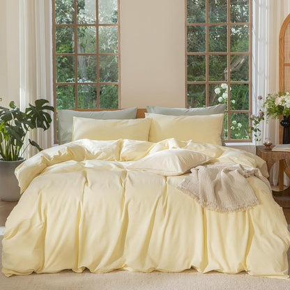Duvet Cover Set 100% Washed Cotton Linen Like Queen | Relaxed Linen-like Texture. Soft, Breathable & Long-lasting Comfort. Lightweight. Hidden Zipper with 8 Interior Corner Ties