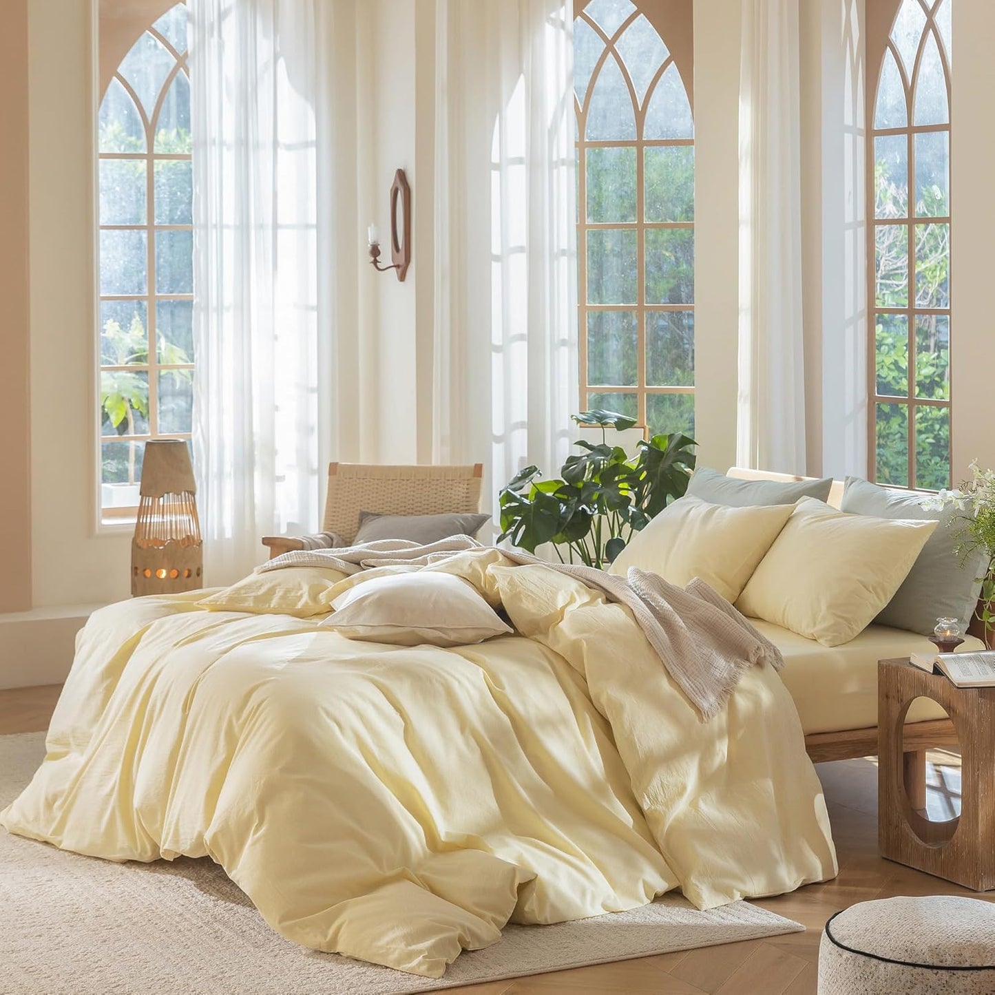 Duvet Cover Set 100% Washed Cotton Linen Like Queen | Relaxed Linen-like Texture. Soft, Breathable & Long-lasting Comfort. Lightweight. Hidden Zipper with 8 Interior Corner Ties