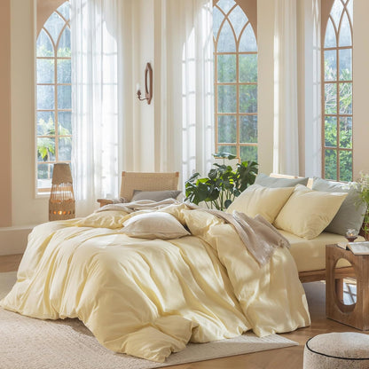 Duvet Cover Set 100% Washed Cotton Linen Like Queen | Relaxed Linen-like Texture. Soft, Breathable & Long-lasting Comfort. Lightweight. Hidden Zipper with 8 Interior Corner Ties