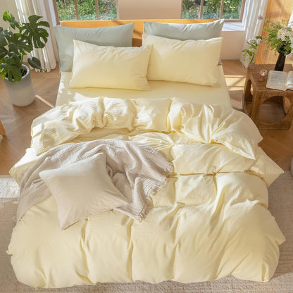 Duvet Cover Set 100% Washed Cotton Linen Like Queen | Relaxed Linen-like Texture. Soft, Breathable & Long-lasting Comfort. Lightweight. Hidden Zipper with 8 Interior Corner Ties