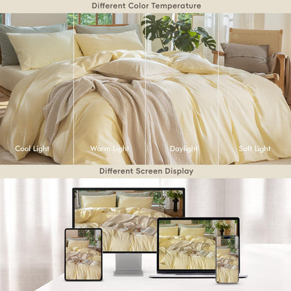 Duvet Cover Set 100% Washed Cotton Linen Like Queen | Relaxed Linen-like Texture. Soft, Breathable & Long-lasting Comfort. Lightweight. Hidden Zipper with 8 Interior Corner Ties