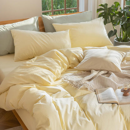 Duvet Cover Set 100% Washed Cotton Linen Like Queen | Relaxed Linen-like Texture. Soft, Breathable & Long-lasting Comfort. Lightweight. Hidden Zipper with 8 Interior Corner Ties