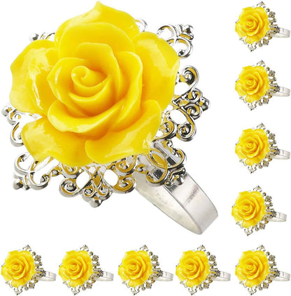Rose Napkin Rings 10Pcs Resin Flower Napkin Holders for Wedding Banquet Dinner Party Table Decoration Yellow