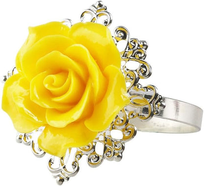 Rose Napkin Rings 10Pcs Resin Flower Napkin Holders for Wedding Banquet Dinner Party Table Decoration Yellow