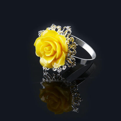 Rose Napkin Rings 10Pcs Resin Flower Napkin Holders for Wedding Banquet Dinner Party Table Decoration Yellow
