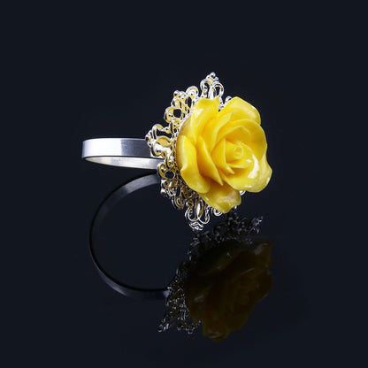 Rose Napkin Rings 10Pcs Resin Flower Napkin Holders for Wedding Banquet Dinner Party Table Decoration Yellow