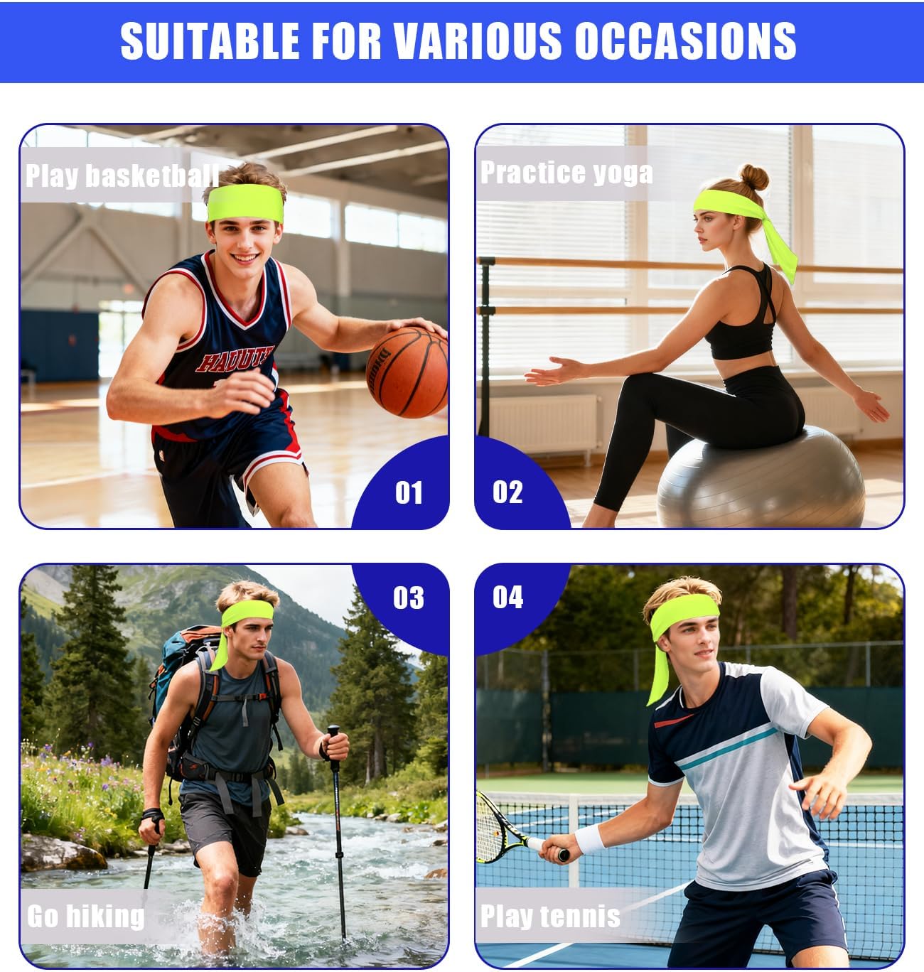Tie Sweatband Headband, Sports Head Ties for Men, Women, Kids, Ninja, Karate, Tennis, Pirate Band Bandana, Athletic Hairband for Basketball, Softball, Running, Workout, Yoga, Volleyball
