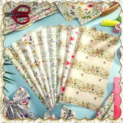 20 Pcs 10''x10'' Yellow Wildflower Quilting Fabric Square Romantic Wildflower Butterfly Quilted Fabric Bundle Spring Floral Precut Printed Patchwork Supplies for Summer DIY Sewing Craft